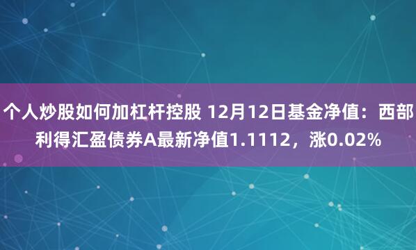 个人炒股如何加杠杆控股 12月12日基金净值：西部利得汇盈债券A最新净值1.1112，涨0.02%